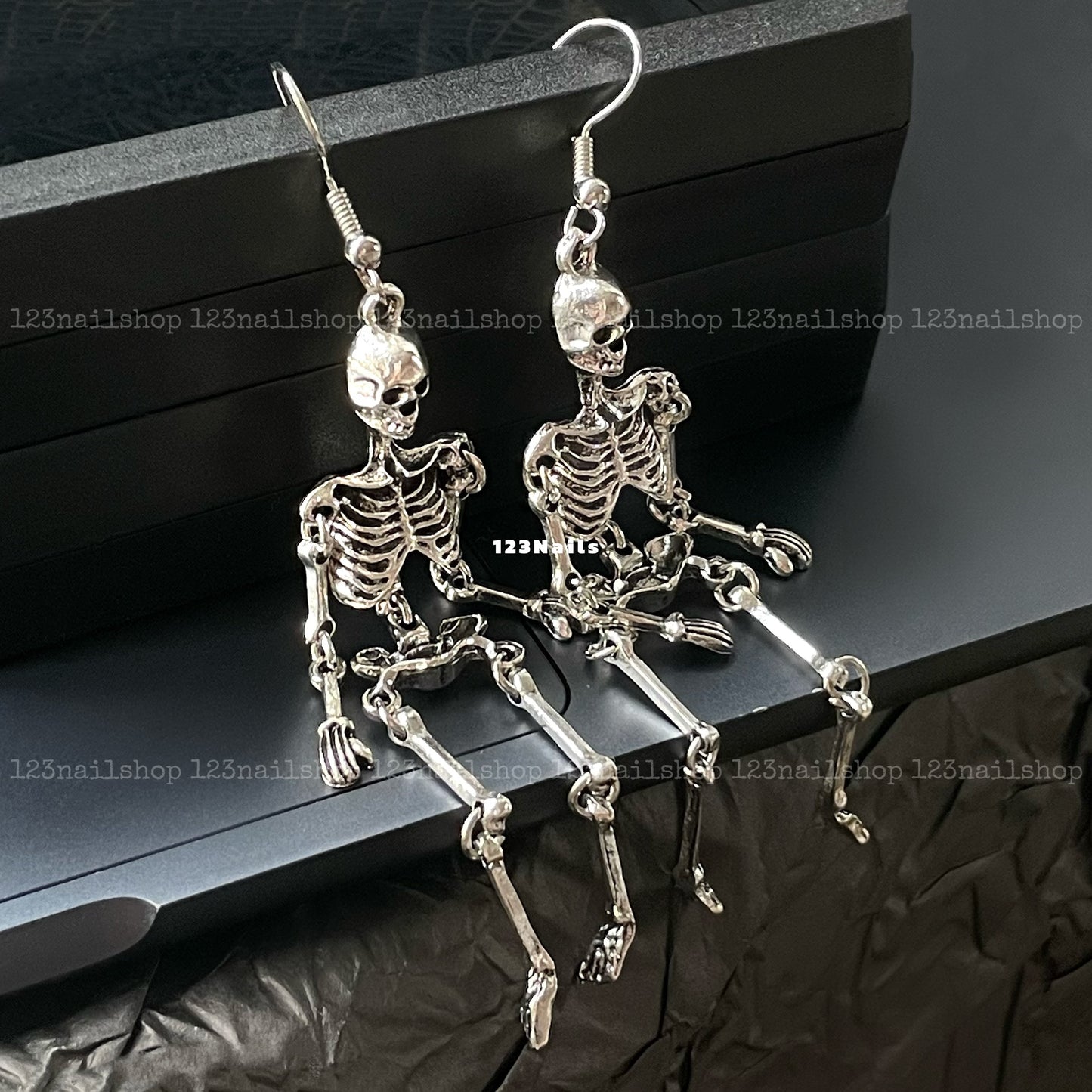 Handmade Silver Skull Crystal Earrings, Perfect Halloween Gift