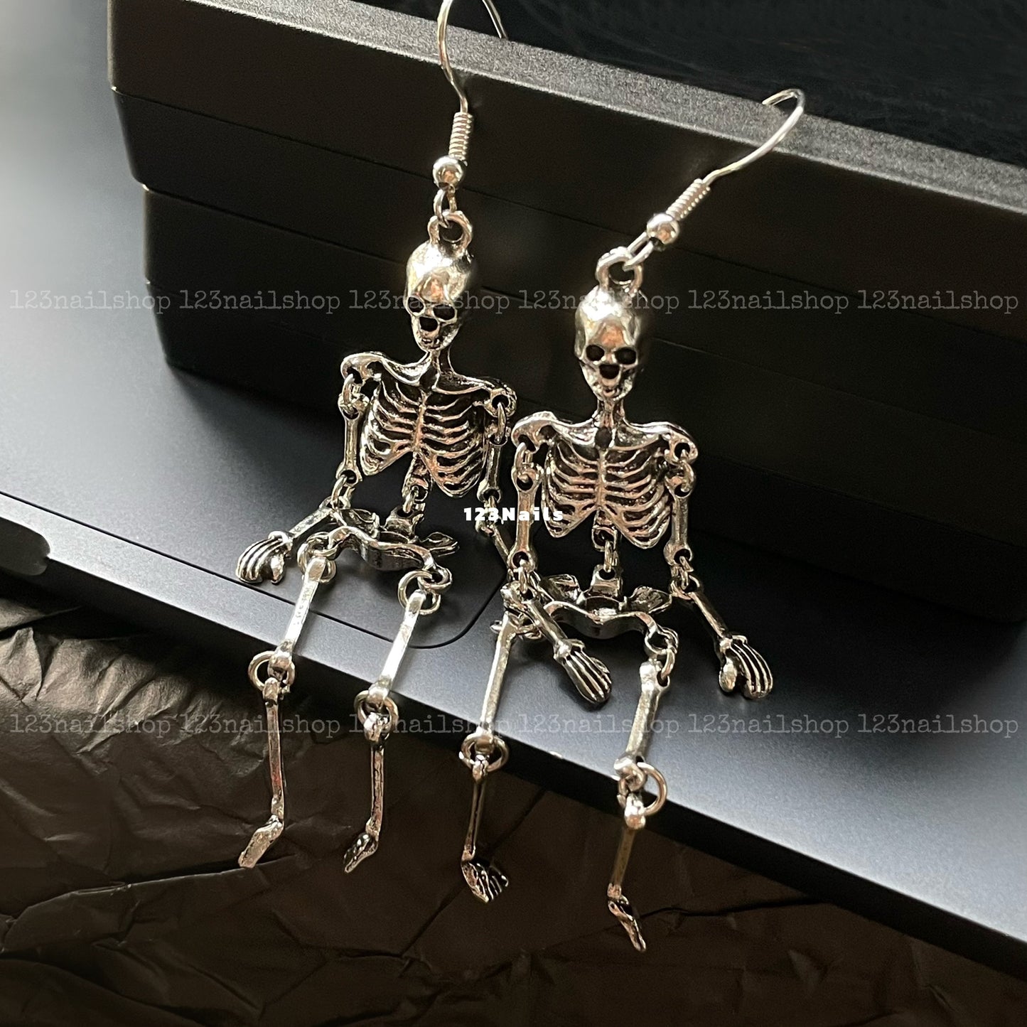 Halloween Skull and Rose Earrings, Handmade Black Crystal Design, Perfect Gift