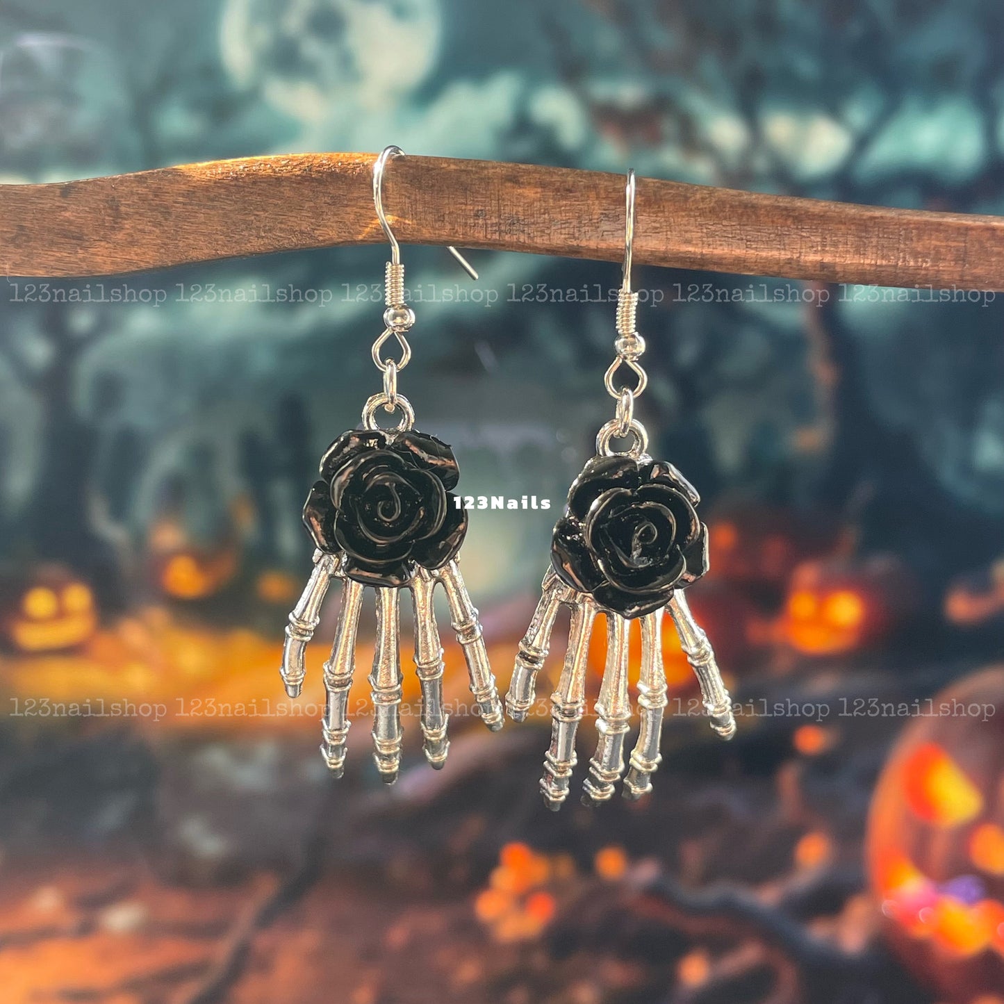 Handmade Halloween Rose Ghost Claw Earrings, Perfect Party Gift