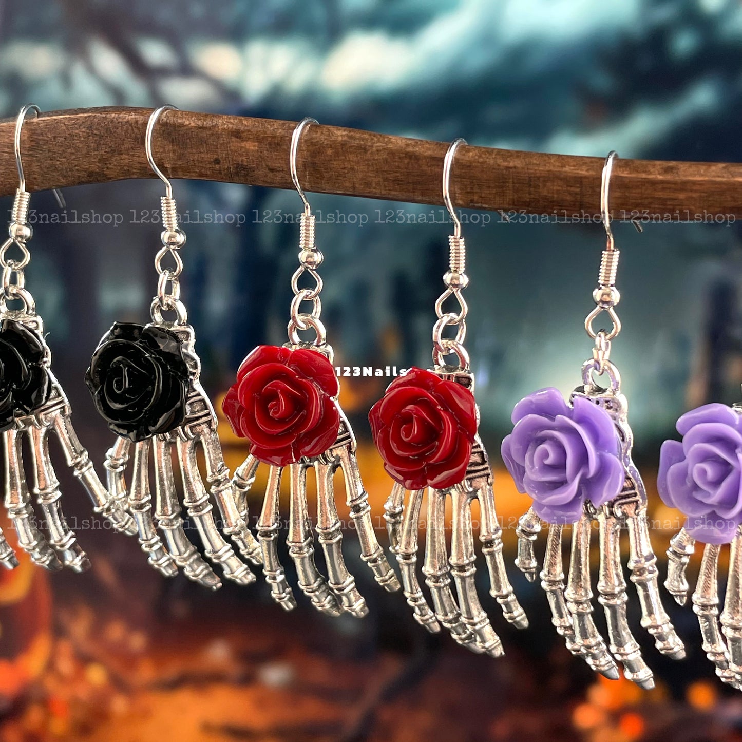 Handmade Halloween Rose Ghost Claw Earrings, Perfect Party Gift