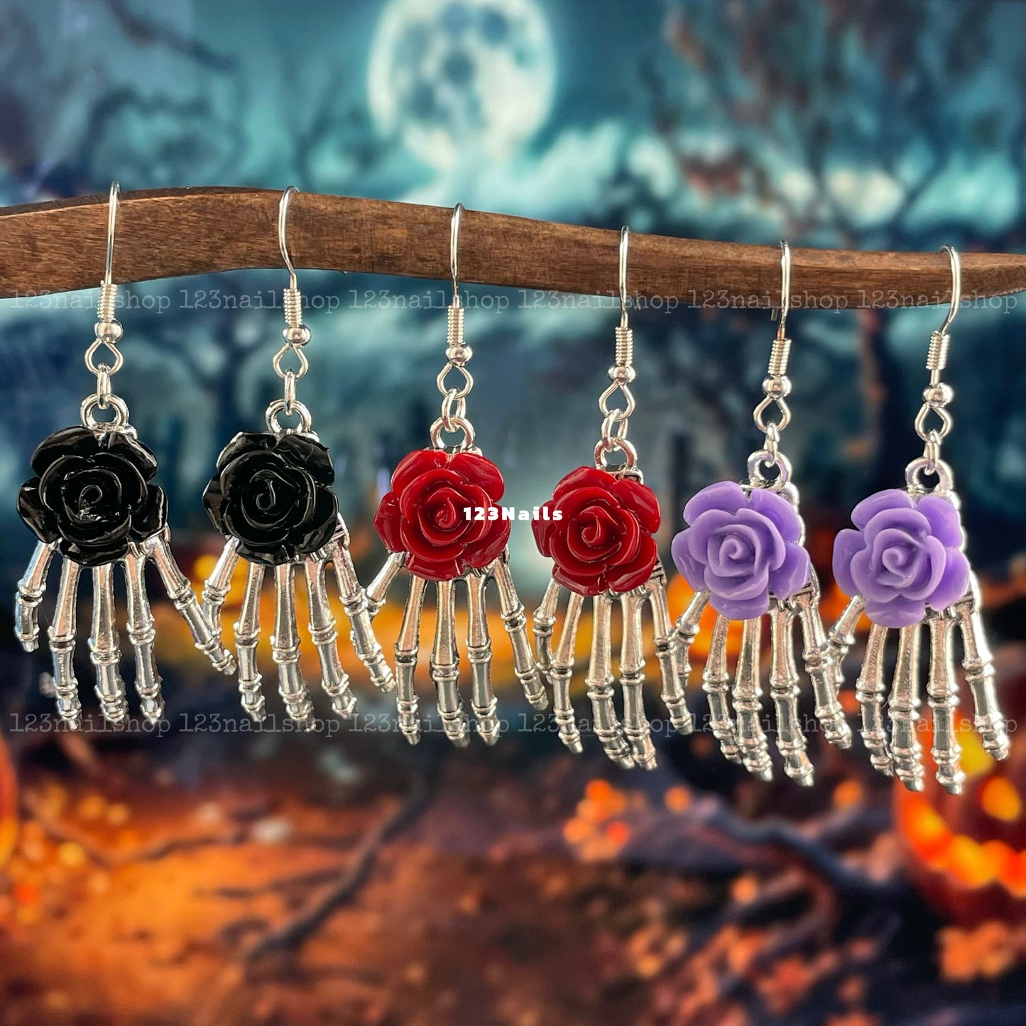 Handmade Halloween Rose Ghost Claw Earrings, Perfect Party Gift