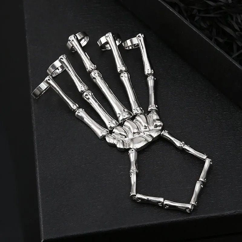 Halloween Gothic Skeleton Claw Bracelet, Punk Style Bone Chain Jewelry, 2 Pieces