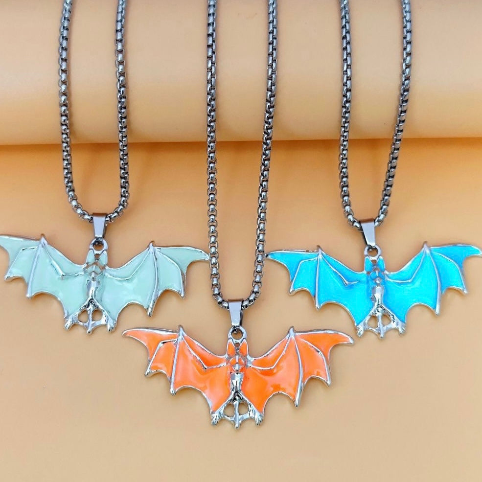 Glow in the Dark Bat Pendant Necklace , Cool Halloween Gift