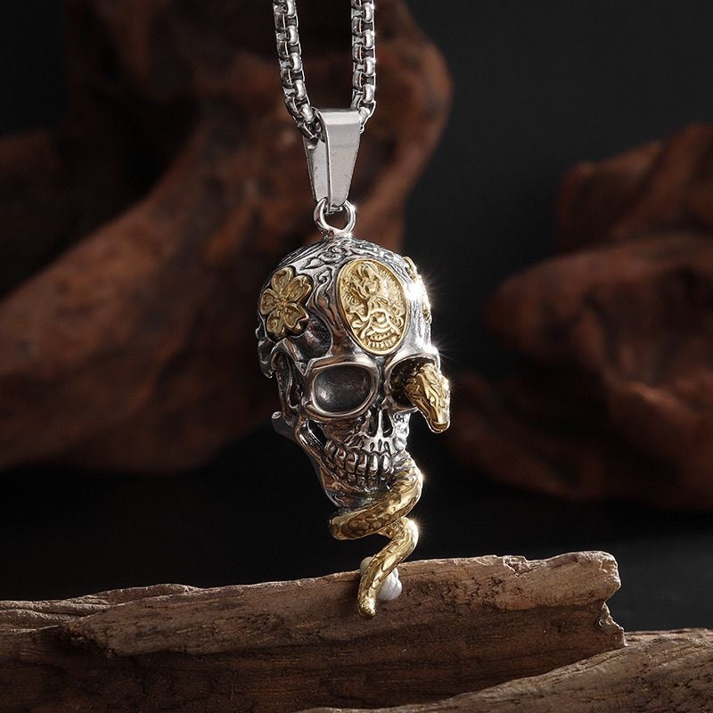 Skull and Snake Pendant Necklace, Trendy Halloween Accessory