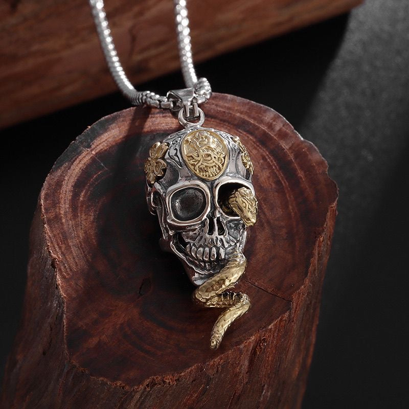 Skull and Snake Pendant Necklace, Trendy Halloween Accessory