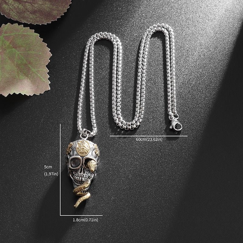 Skull and Snake Pendant Necklace, Trendy Halloween Accessory