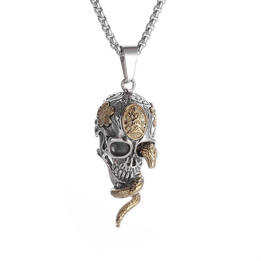 Skull and Snake Pendant Necklace, Trendy Halloween Accessory