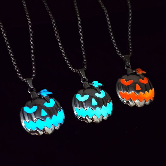 Glow in the Dark Devil Pumpkin Necklace , Unique Halloween Gift