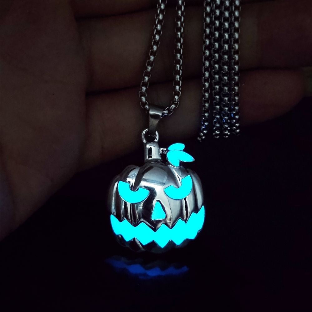 Glow in the Dark Devil Pumpkin Necklace , Unique Halloween Gift