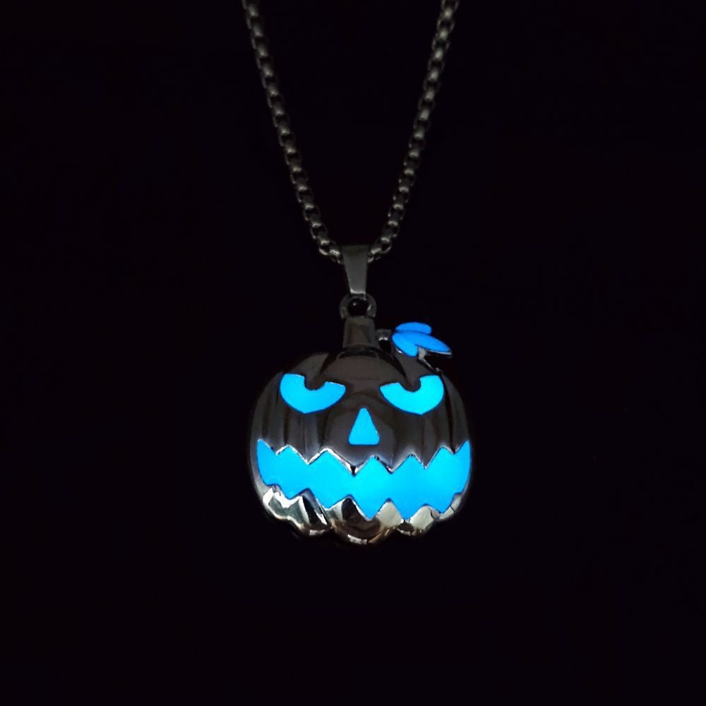 Glow in the Dark Devil Pumpkin Necklace , Unique Halloween Gift