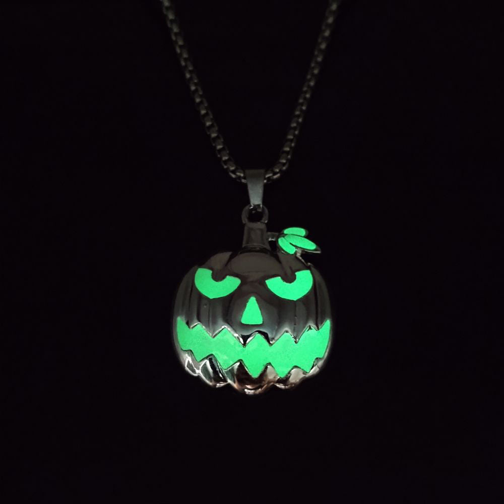 Glow in the Dark Devil Pumpkin Necklace , Unique Halloween Gift