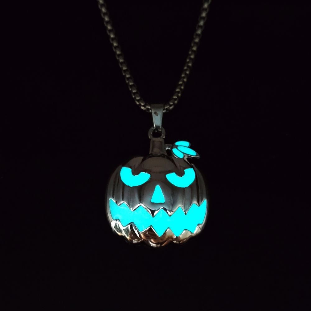 Glow in the Dark Devil Pumpkin Necklace , Unique Halloween Gift