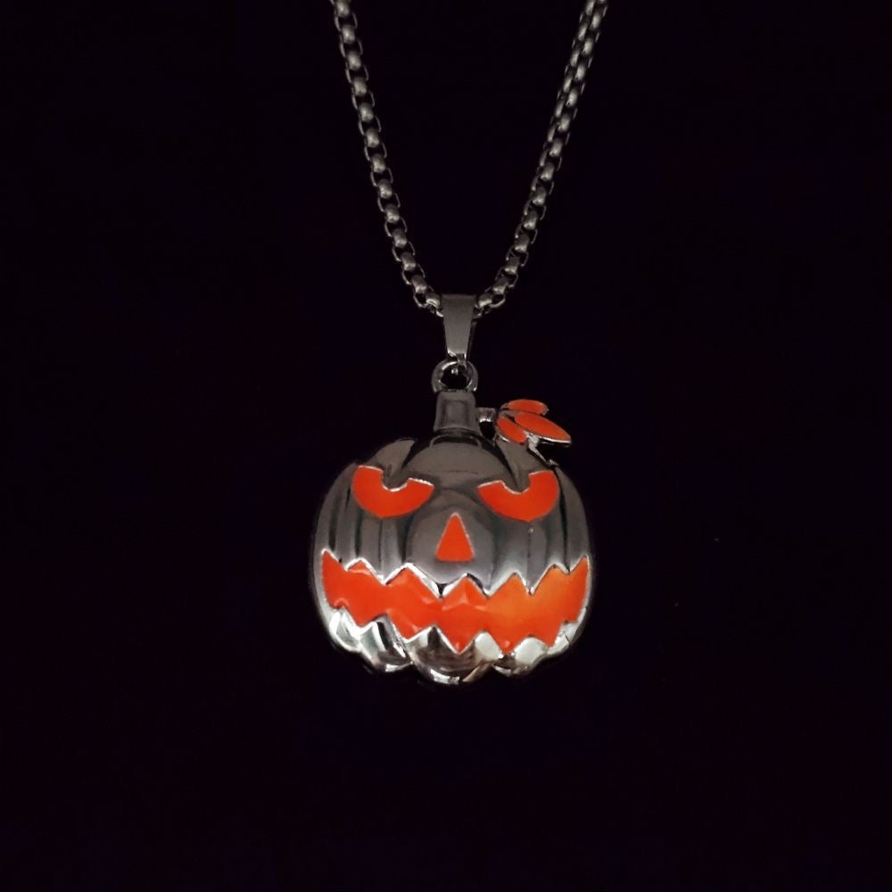 Glow in the Dark Devil Pumpkin Necklace , Unique Halloween Gift