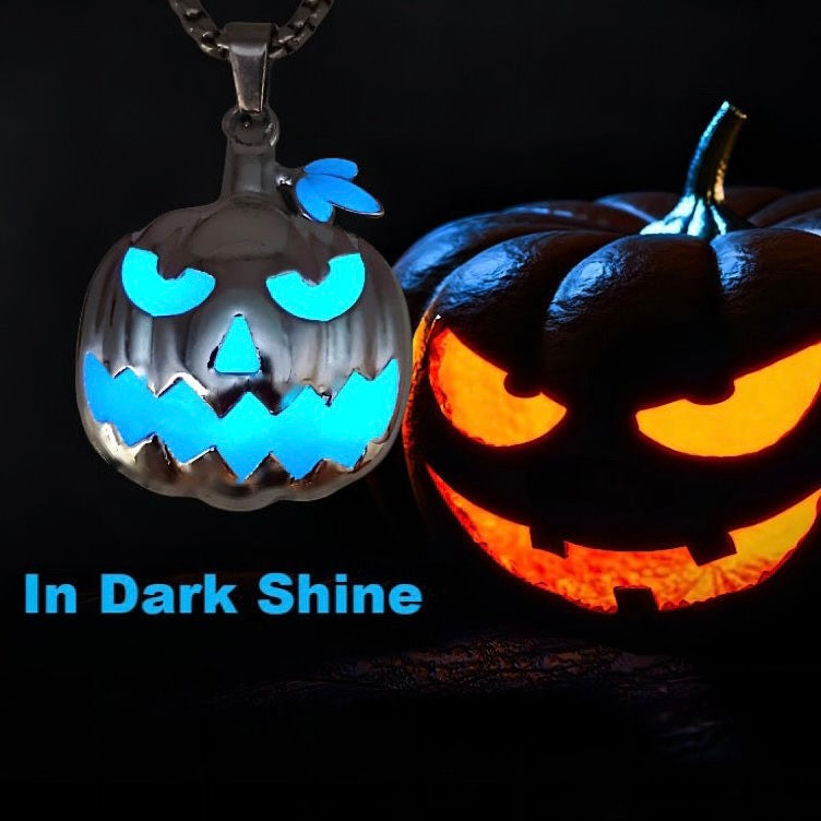 Glow in the Dark Devil Pumpkin Necklace , Unique Halloween Gift