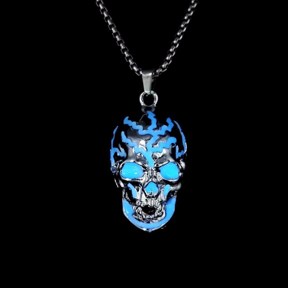 Lightning Skull Glow Pendant , Retro Punk Halloween Jewelry for Couples