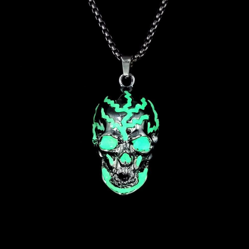 Lightning Skull Glow Pendant , Retro Punk Halloween Jewelry for Couples