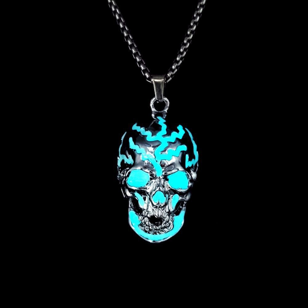 Lightning Skull Glow Pendant , Retro Punk Halloween Jewelry for Couples