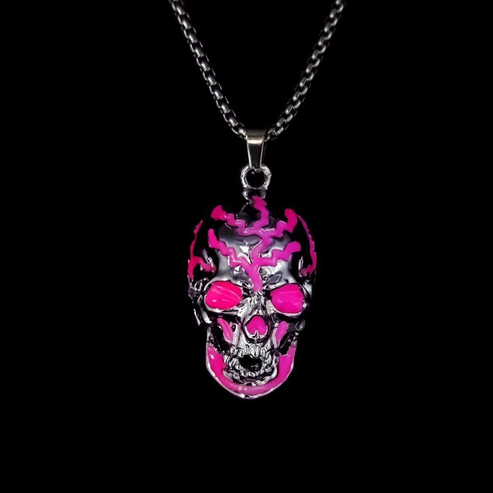 Lightning Skull Glow Pendant , Retro Punk Halloween Jewelry for Couples