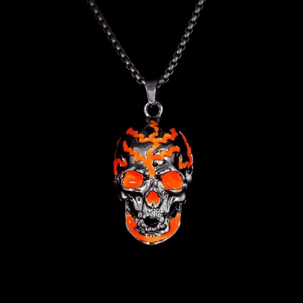 Lightning Skull Glow Pendant , Retro Punk Halloween Jewelry for Couples