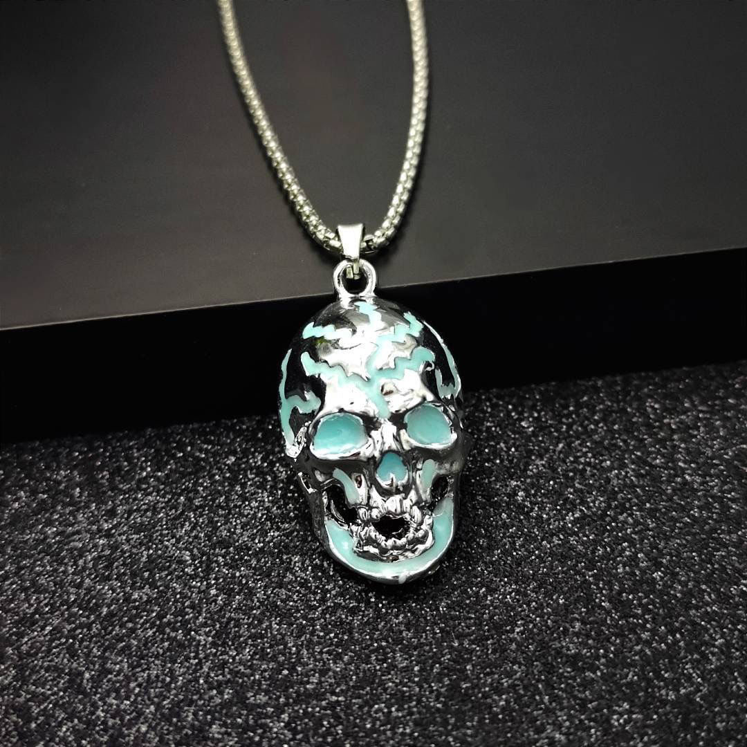 Lightning Skull Glow Pendant , Retro Punk Halloween Jewelry for Couples