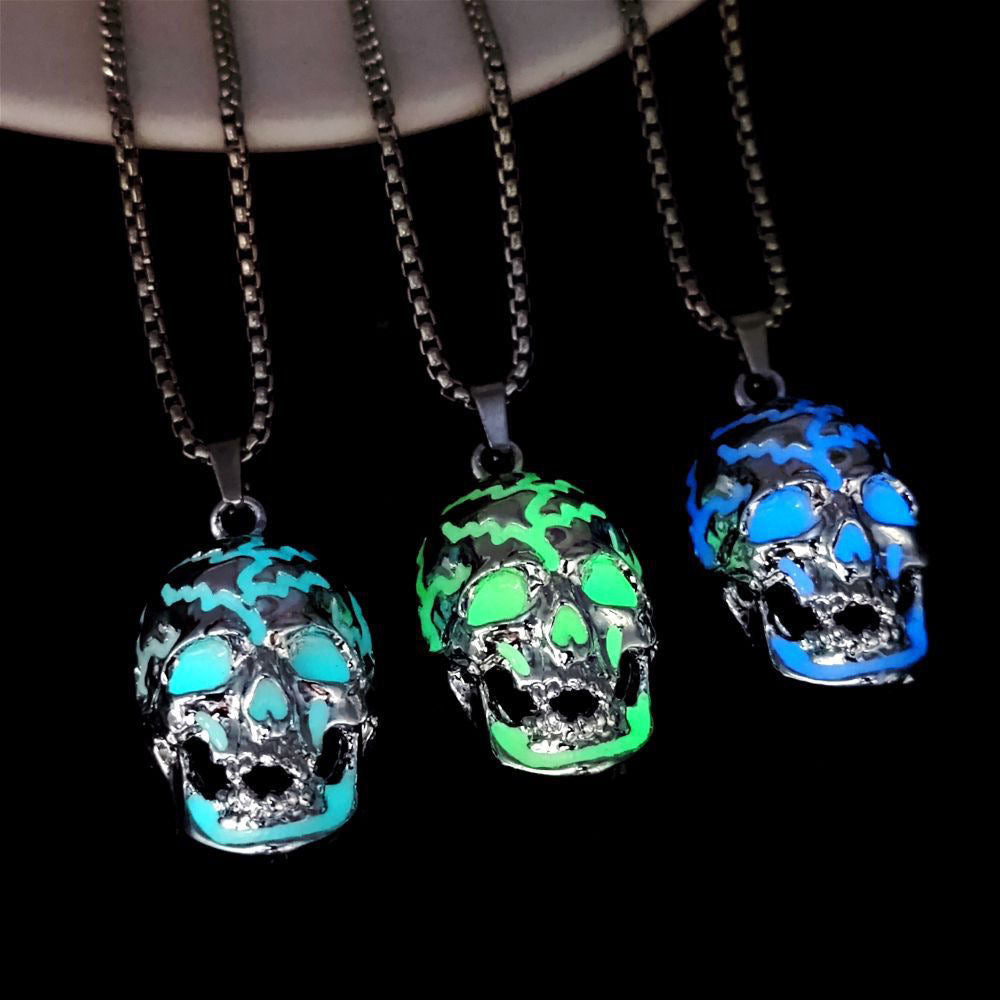 Lightning Skull Glow Pendant , Retro Punk Halloween Jewelry for Couples