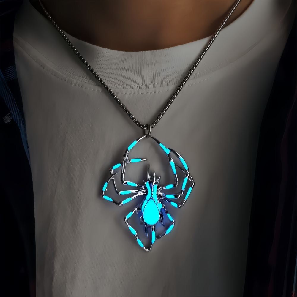 3D Glow in the Dark Flame Spider Necklace , Unique Halloween Insect Jewelry