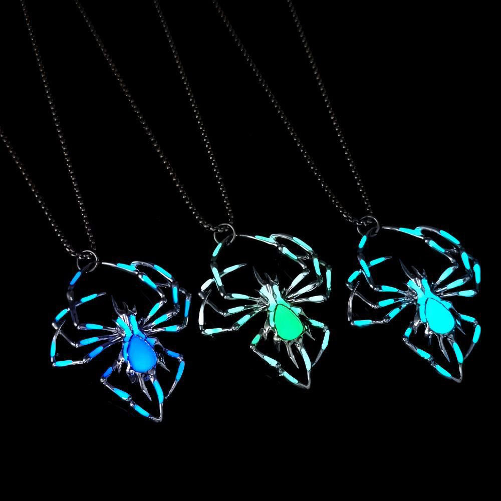 3D Glow in the Dark Flame Spider Necklace , Unique Halloween Insect Jewelry