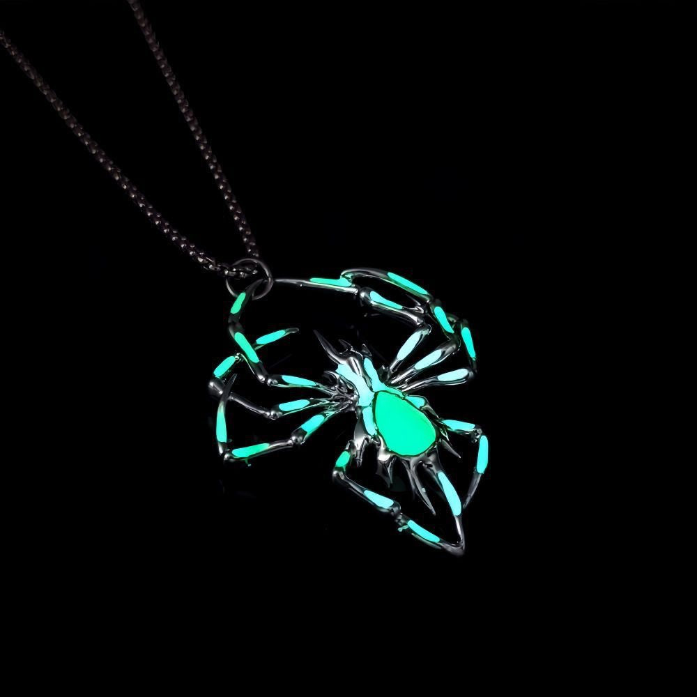 3D Glow in the Dark Flame Spider Necklace , Unique Halloween Insect Jewelry