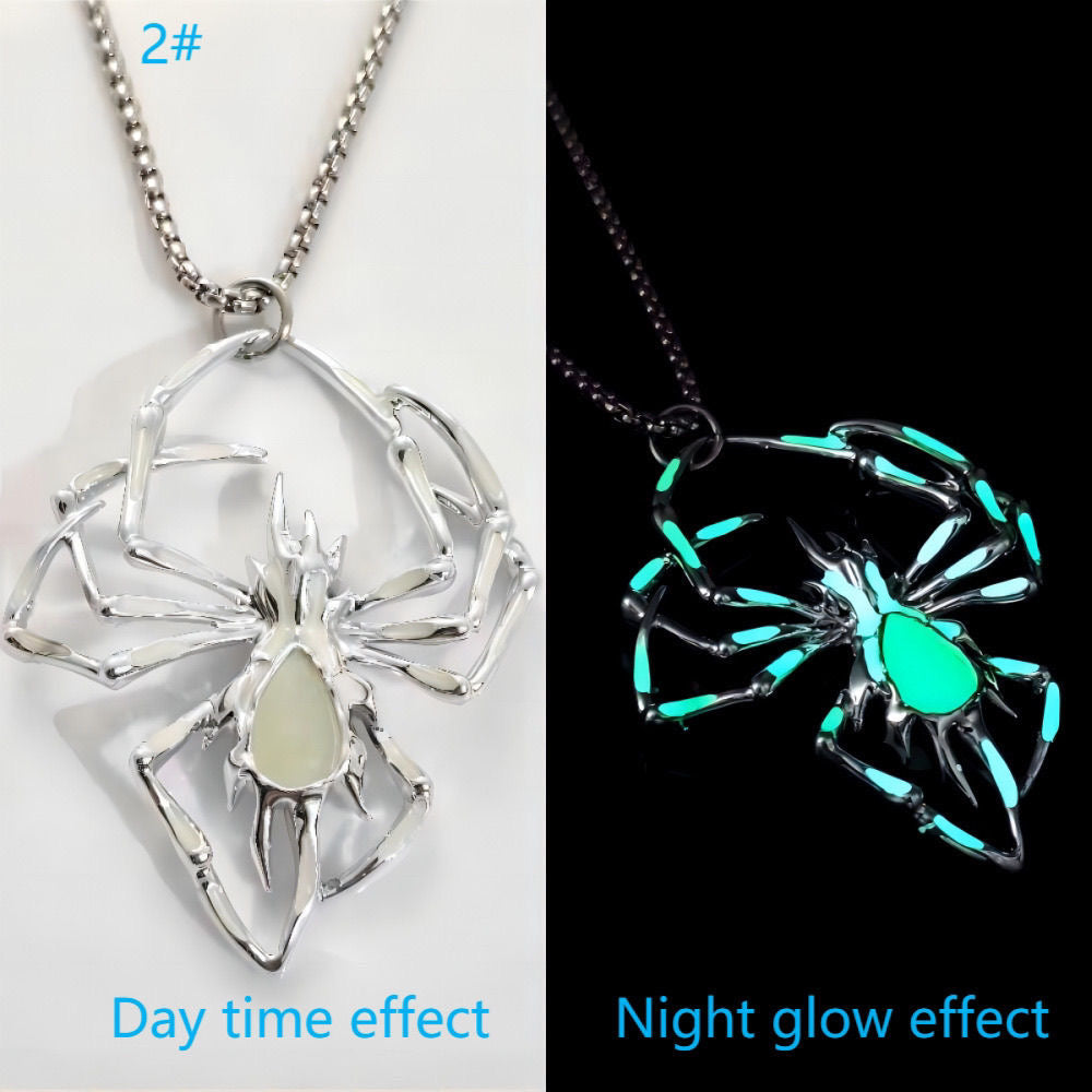 3D Glow in the Dark Flame Spider Necklace , Unique Halloween Insect Jewelry