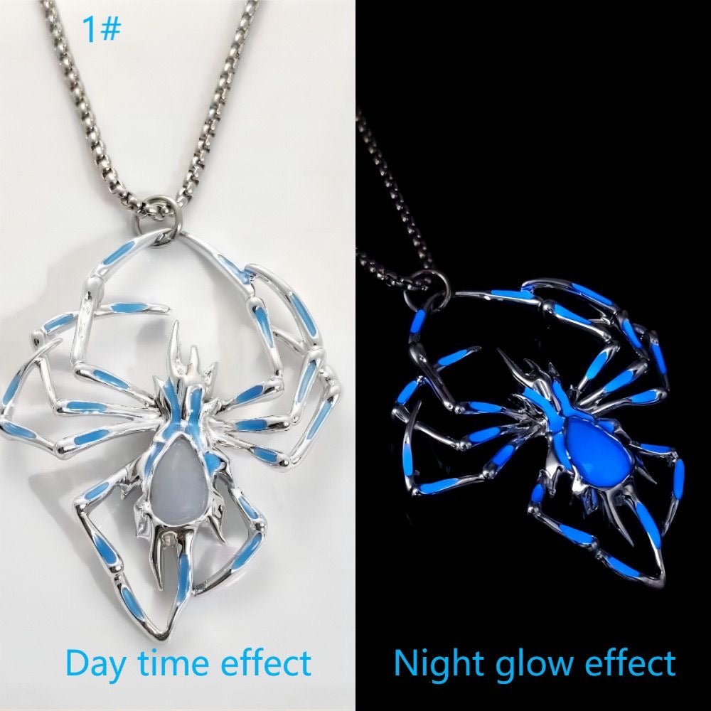 3D Glow in the Dark Flame Spider Necklace , Unique Halloween Insect Jewelry