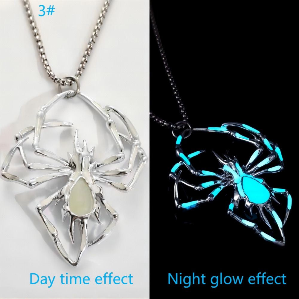 3D Glow in the Dark Flame Spider Necklace , Unique Halloween Insect Jewelry