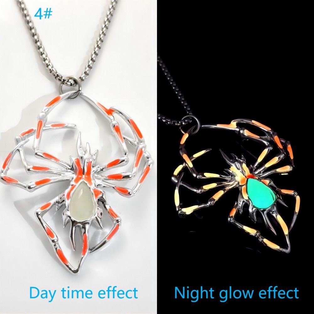 3D Glow in the Dark Flame Spider Necklace , Unique Halloween Insect Jewelry