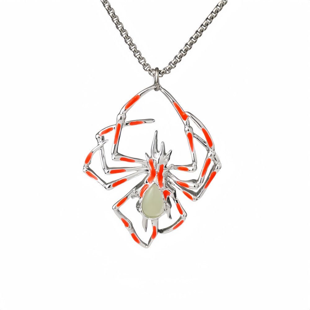 3D Glow in the Dark Flame Spider Necklace , Unique Halloween Insect Jewelry