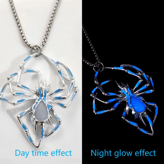 3D Glow in the Dark Flame Spider Necklace , Unique Halloween Insect Jewelry