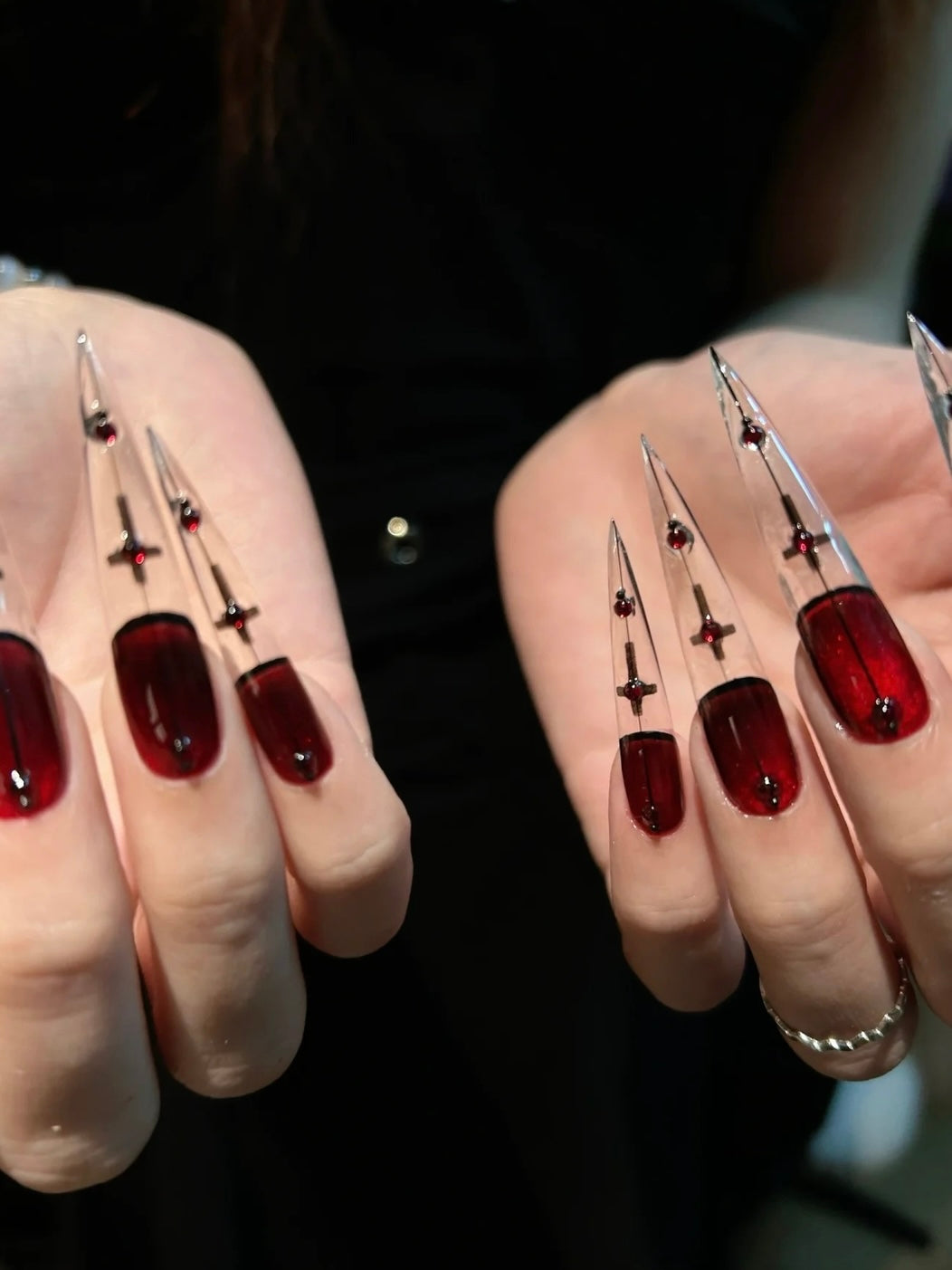 Blood Night Halloween Almond Press On Nails, Handmade Long Design, 1 Pair, 10 Pieces