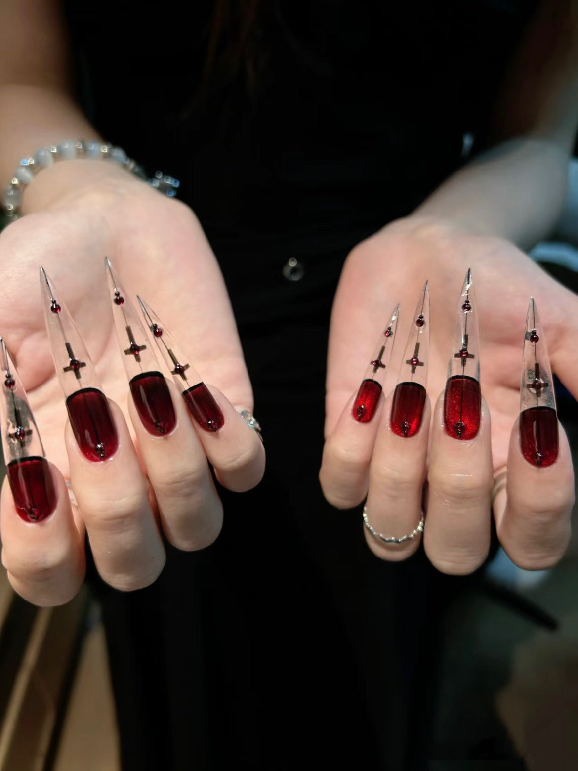 Blood Night Halloween Almond Press On Nails, Handmade Long Design, 1 Pair, 10 Pieces