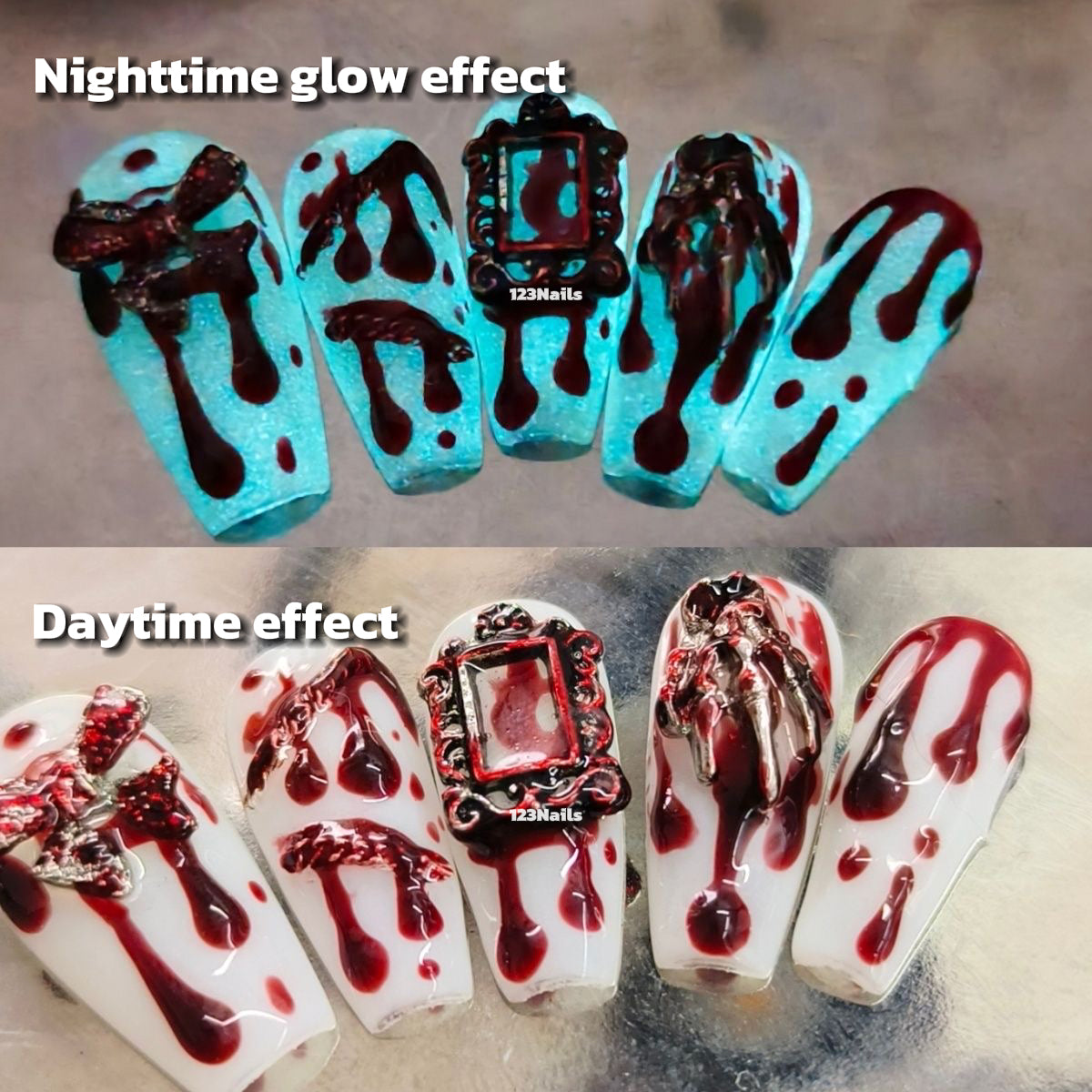 Halloween Lolita Glow in the Dark Handmade Press On Nails, 1 Pair, 10 Pieces