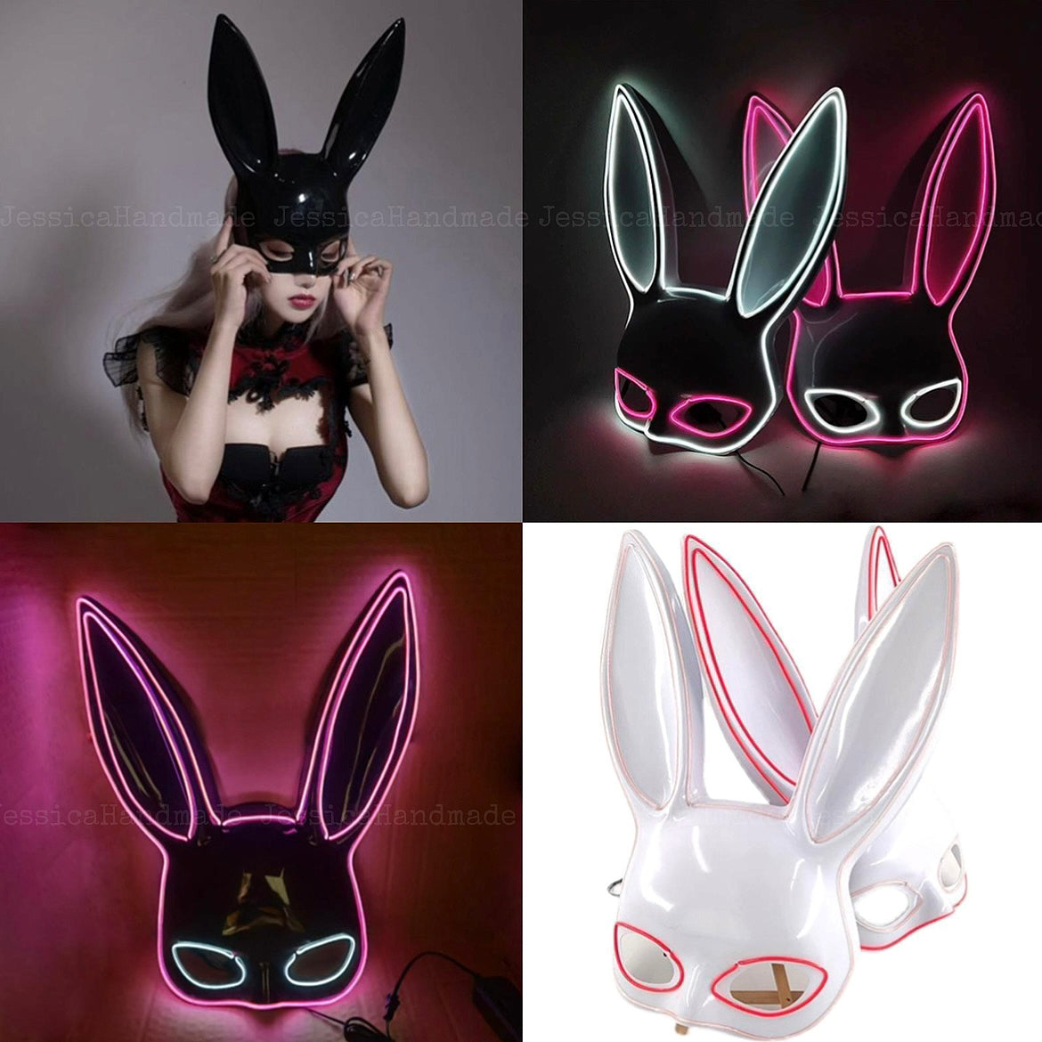 Halloween performance half face rabbit mask, bunny girl glowing prop for costume parties