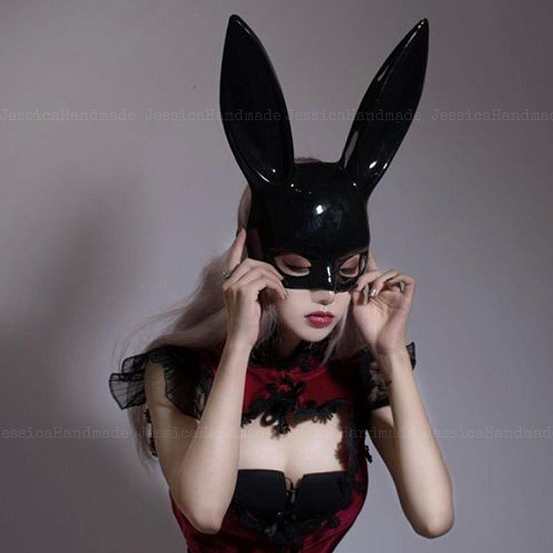 Halloween performance half face rabbit mask, bunny girl glowing prop for costume parties