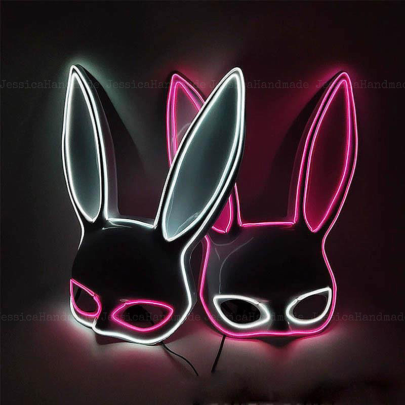 Halloween performance half face rabbit mask, bunny girl glowing prop for costume parties