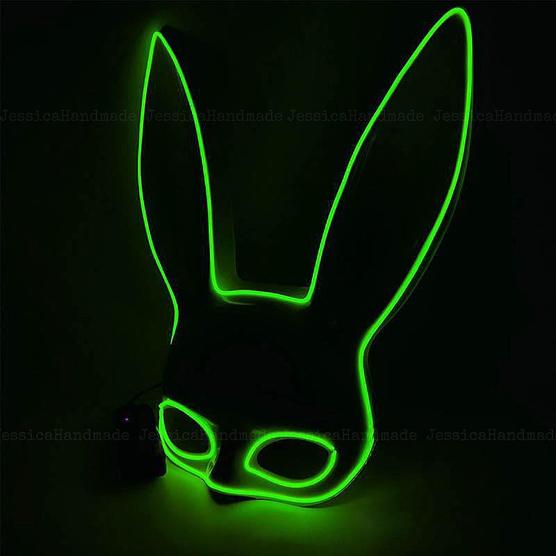 Halloween performance half face rabbit mask, bunny girl glowing prop for costume parties