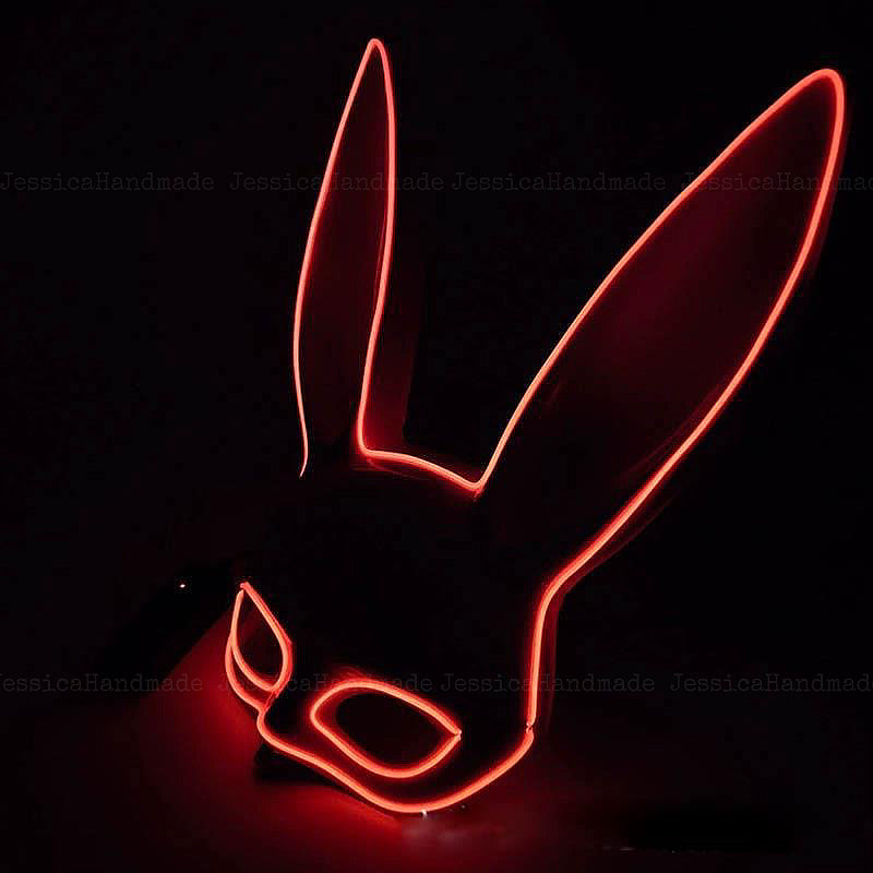 Halloween performance half face rabbit mask, bunny girl glowing prop for costume parties