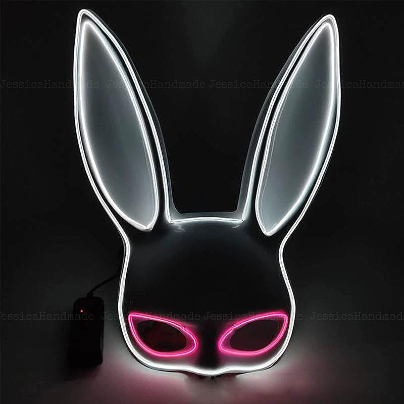 Halloween performance half face rabbit mask, bunny girl glowing prop for costume parties