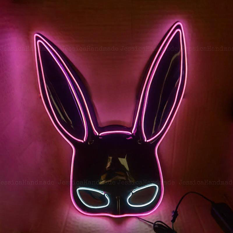 Halloween performance half face rabbit mask, bunny girl glowing prop for costume parties