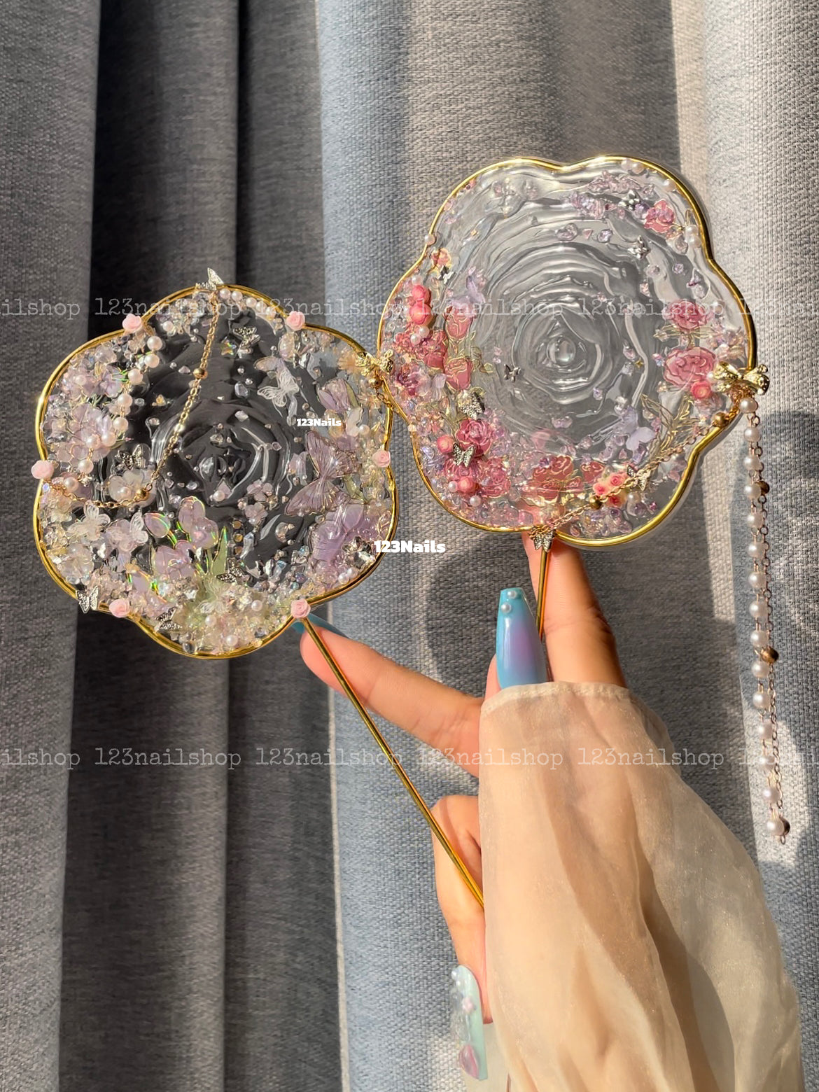 The Moment Of Water, Charms Supplies Sale, Modern Bohemian Hand Fan, Handmade Sea and Flower Decor, Complete Materials Kit